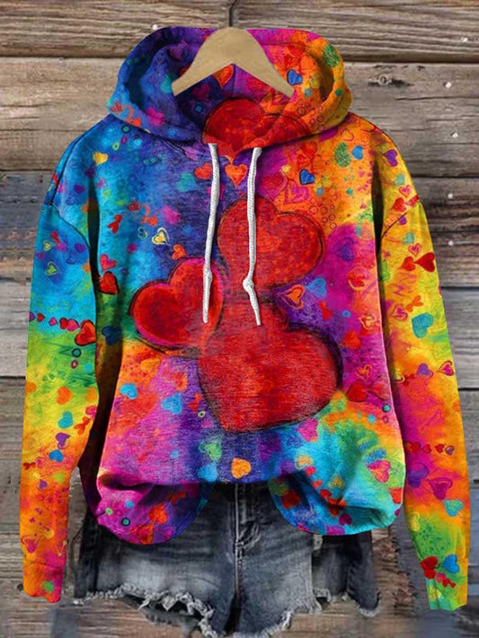Women’s Rainbow Heart Long Sleeve Printed Hoodie Mixed Color / S Saint Valentin