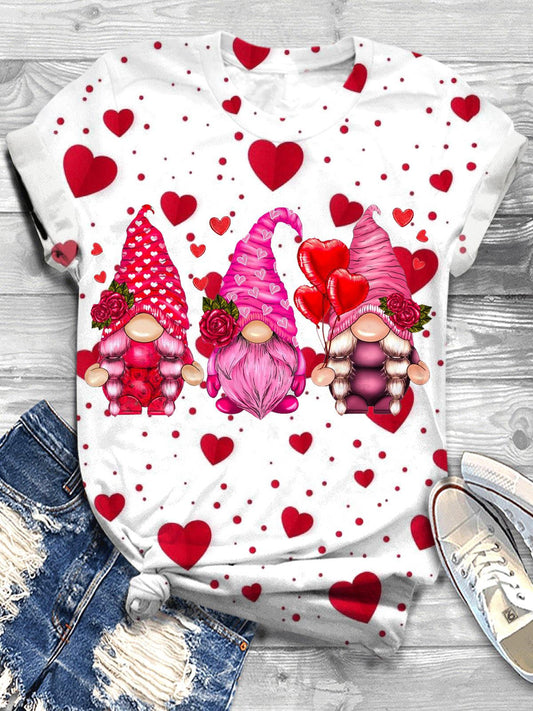 Valentines Day Gnomies Crew Neck T-shirt Mixed Color / S Saint Valentin