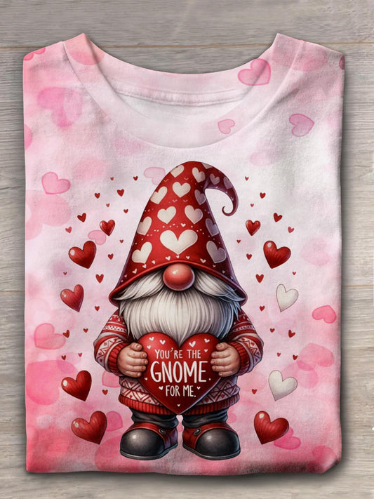 Valentines Gnomes Heart Printed Crew Neck T-shirt Mixed Color / S Saint Valentin