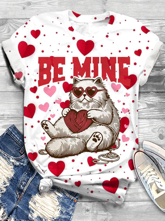 Be Mine Cat Valentine Crew Neck T-shirt Mixed Color / S Saint Valentin