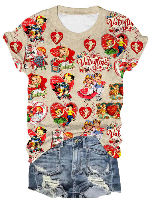 Valentine’s Day Sticker Crew Neck T-shirt Mixed Color / S Saint Valentin