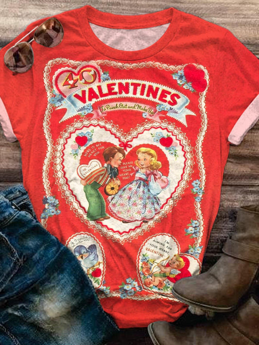 Vintage Valentines Crew Neck T-shirt Mixed Color / S Saint Valentin