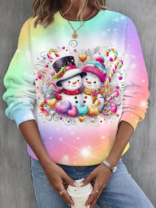Colorful Love Snowman Print Long Sleeve Casual Top Mixed Color / S Saint Valentin