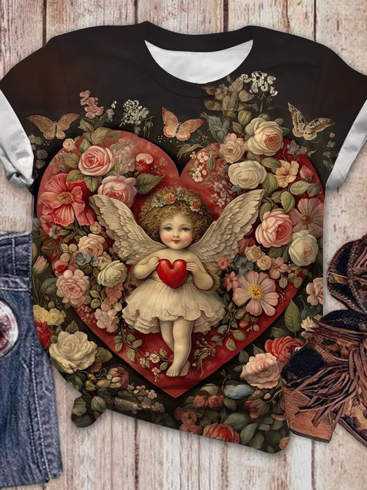 Vintage Heart Angel Crew Neck T-shirt Mixed Color / S Saint Valentin