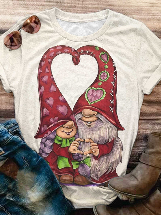 Love Gnomes Print Short Sleeve Crew Neck T-Shirt multicolor / S Saint Valentin