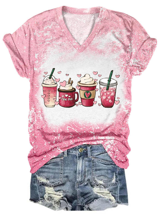 Valentine Coffee Drink V-Neck Tie Dye T-Shirt multicolor / S Saint Valentin
