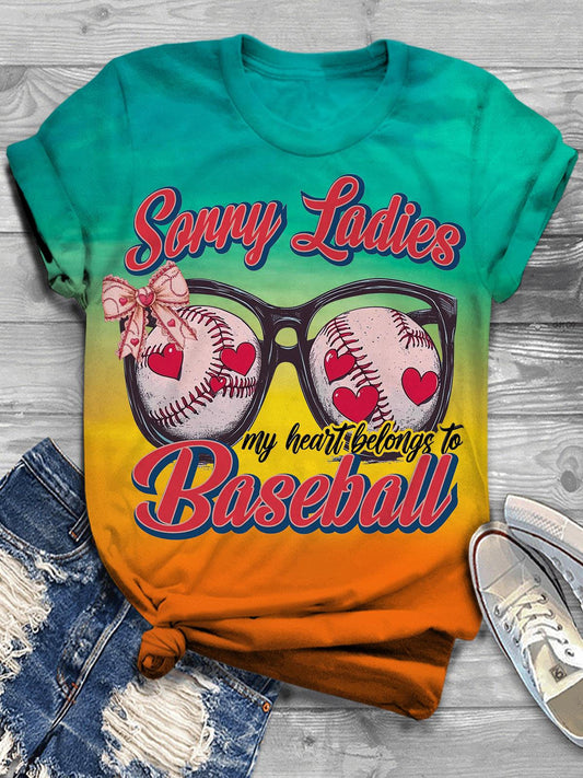 Valentine’s Day My Heart Belongs To Baseball Print Casual T-Shirt Mixed Color / S Saint Valentin