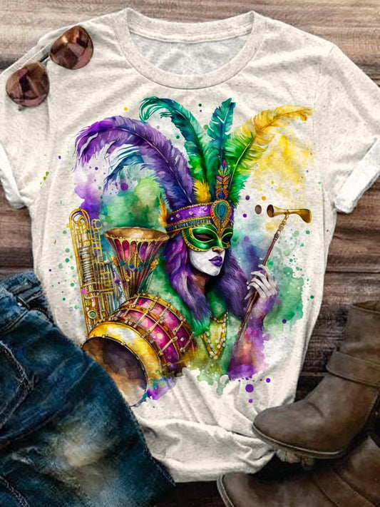 Mardi Gras Girl Crew Neck T-shirt Mixed Color / S Mardi Gras