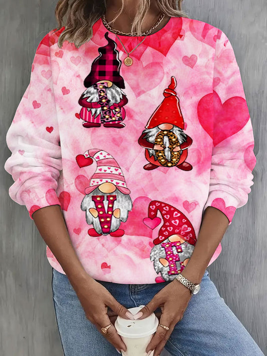 Valentine’s Day Gnome Print Long Sleeve Top Mixed Color / S Saint Valentin
