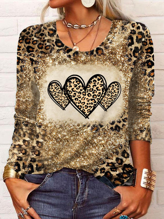 Women’s Heart Leopard Print Long Sleeve Top multicolor / S Saint Valentin