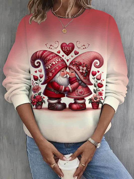 Valentine Love Gnomes Printed Long Sleeve Casual Top Mixed Color / S Saint Valentin