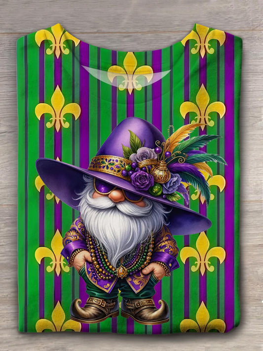Mardi Gras Gnome Printed Crew Neck T-shirt Mixed Color / S Mardi Gras