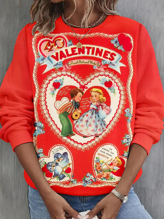 Vintage Valentines Long Sleeve Casual Top Mixed Color / S Saint Valentin