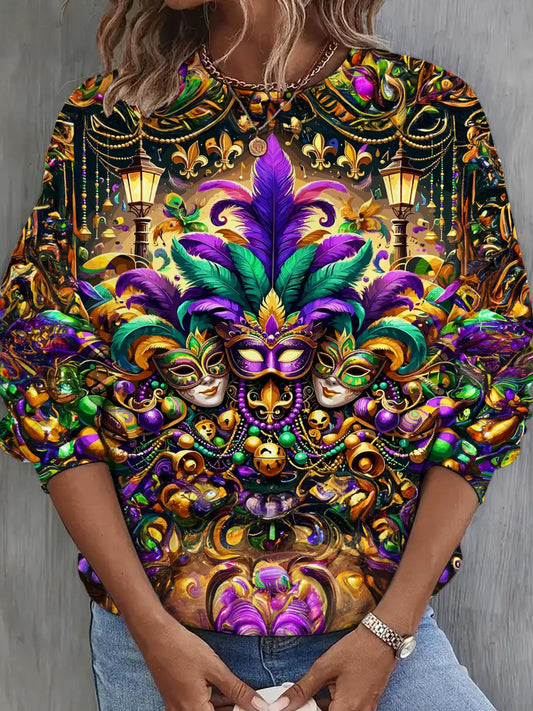 Mardi Gras Party Long Sleeve Casual Top Mixed Color / S Mardi Gras