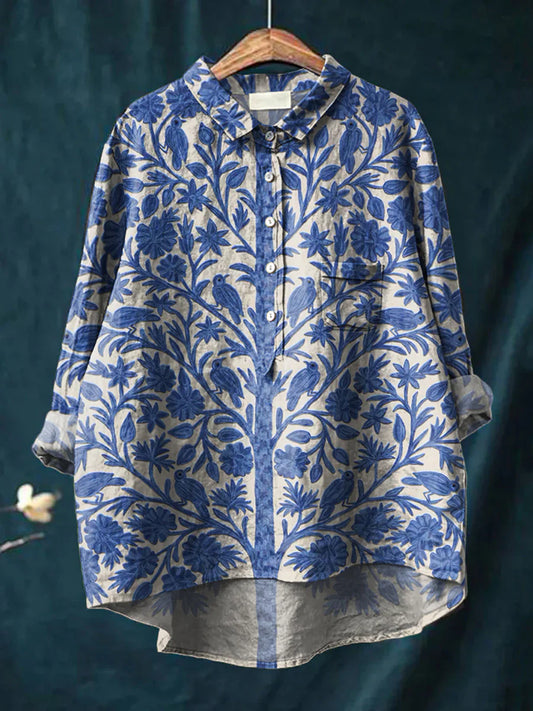 Chemise décontractée en coton confortable à manches longues et imprimé floral Boho rétro A / S