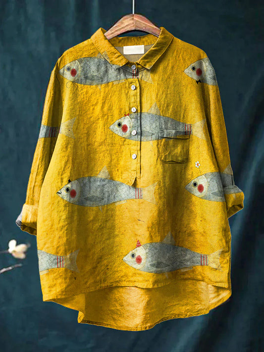 Chemise décontractée en coton confortable à manches longues et imprimé floral Boho rétro A / S