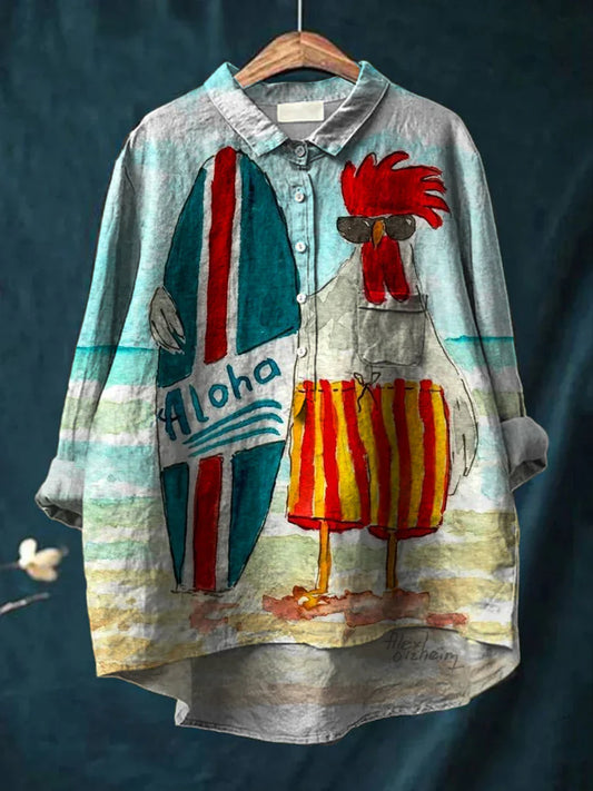 Chemise décontractée en coton confortable à manches longues et imprimé floral Boho rétro A / S
