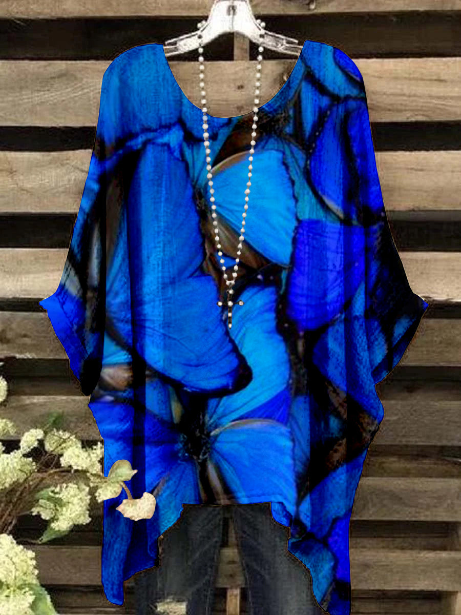 Top Femme Papillon Bleu Imprimé Art Bleu Marine / S