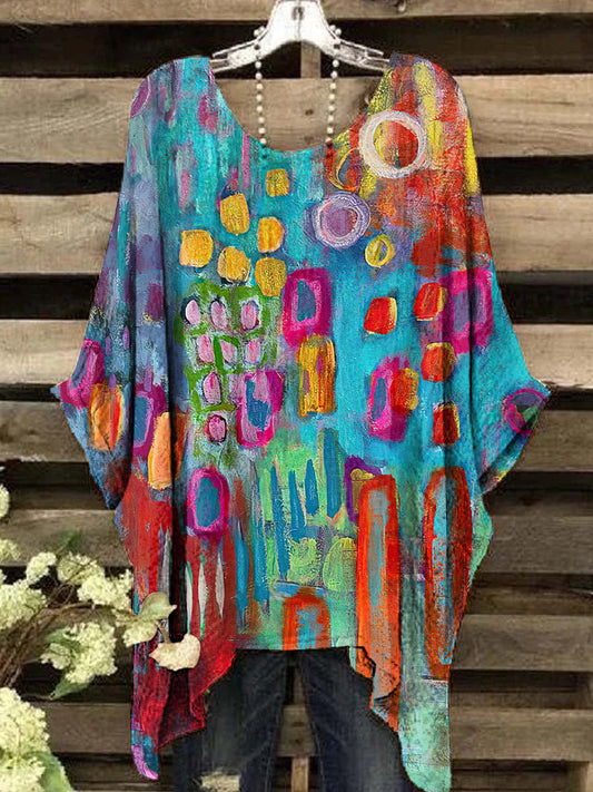 Top Vintage Coloré Motif Géométrique à Col Rond pour Femme coloré / S