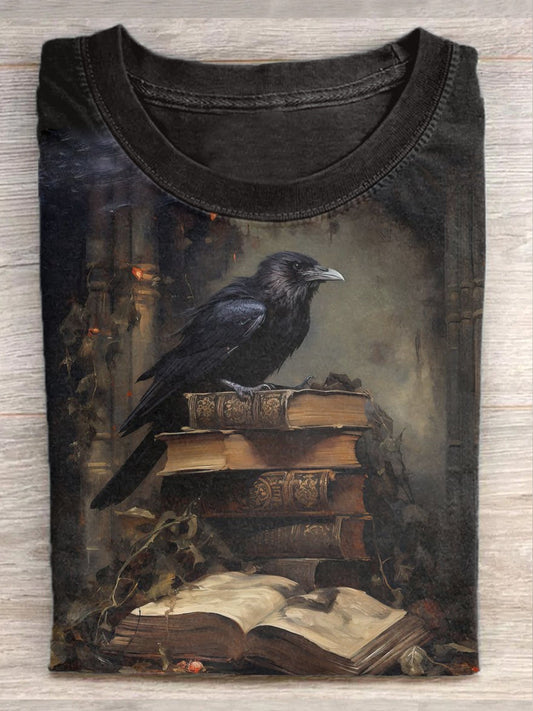 T-shirt unisexe à manches courtes décontracté imprimé Raven