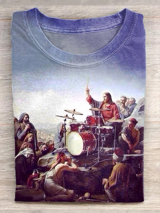 Unisex rétro drôle Christian Rock Music Art Pattern imprimé T-shirt décontracté à manches courtes T-shirts