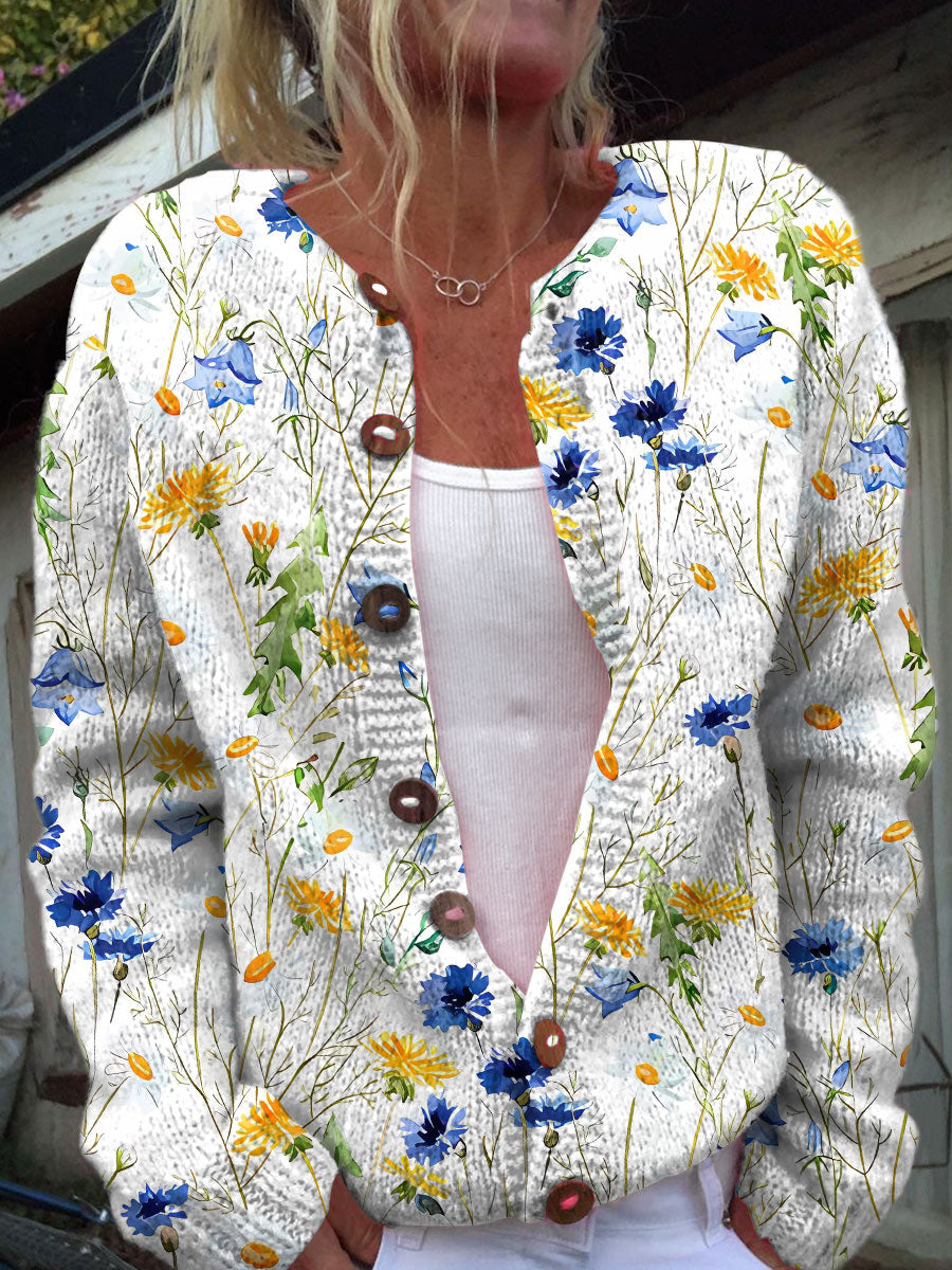 Vintage Bohème Floral Art Imprimer Bouton Cardigan A / S Veste