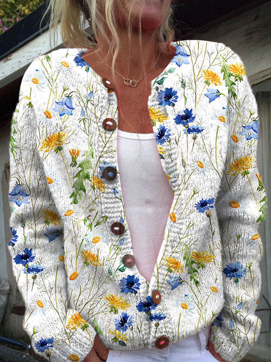 Vintage Bohème Floral Art Imprimer Bouton Cardigan A / S Veste