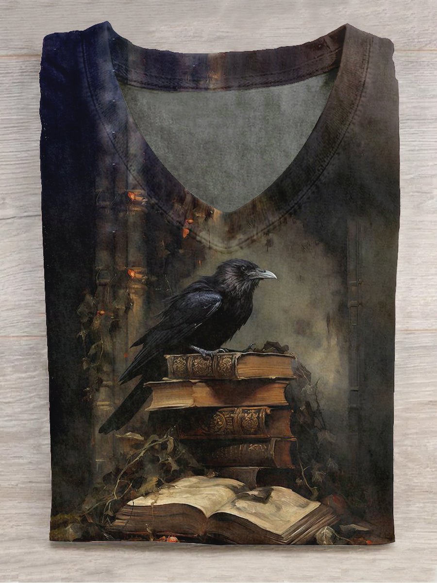 Unisexe Raven Art Casual Imprimer V-Neck T-shirt à manches courtes Noir / S T-shirt