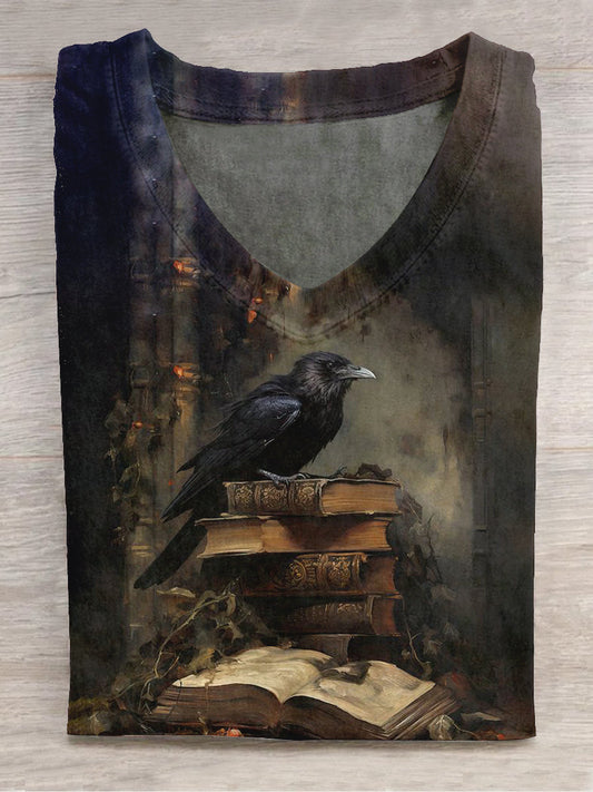 Unisexe Raven Art Casual Imprimer V-Neck T-shirt à manches courtes Noir / S T-shirt