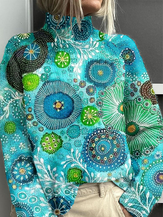 Vintage Undersea Botanical Art Imprimer Knit col roulé Pull Shirt des femmes coloré / S Pull