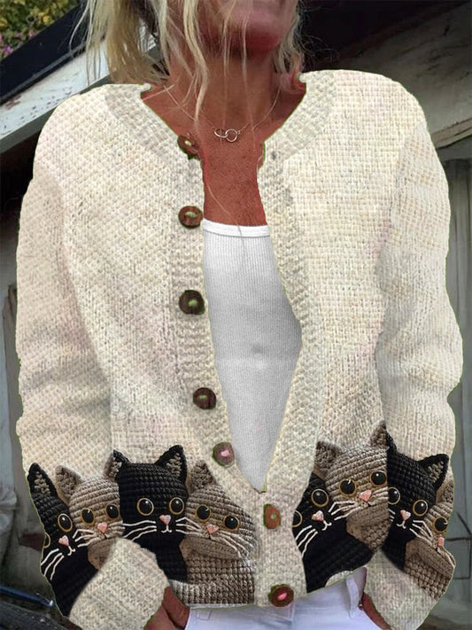 Cardigan chaud tricoté de modèle de chat des femmes comme image / S Veste