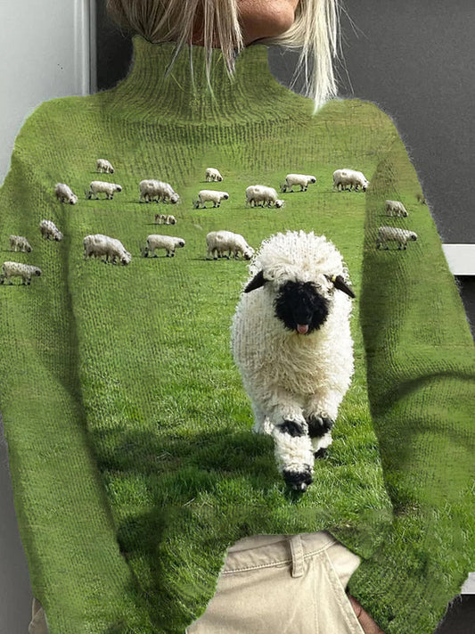 Mignon Moutons Motif Animal Chaud Casual Pull à Col Roulé Pour Femmes comme image / S Pull
