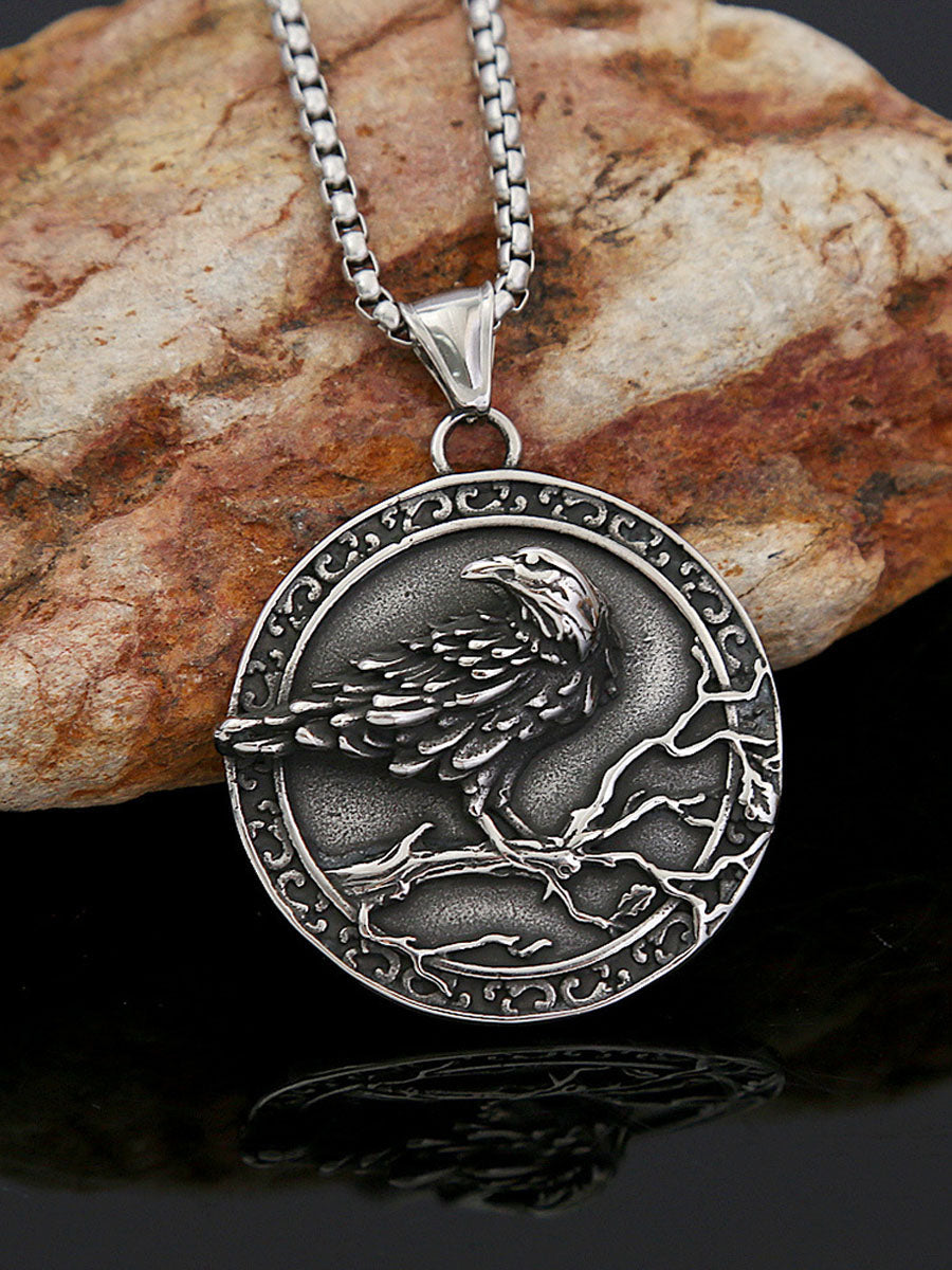 Collier pour Homme en Acier Inoxydable avec Pendentif Corbeau Accessoires