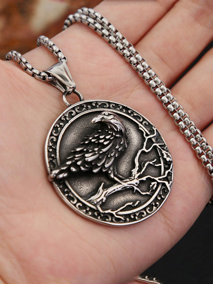 Collier pour Homme en Acier Inoxydable avec Pendentif Corbeau Accessoires