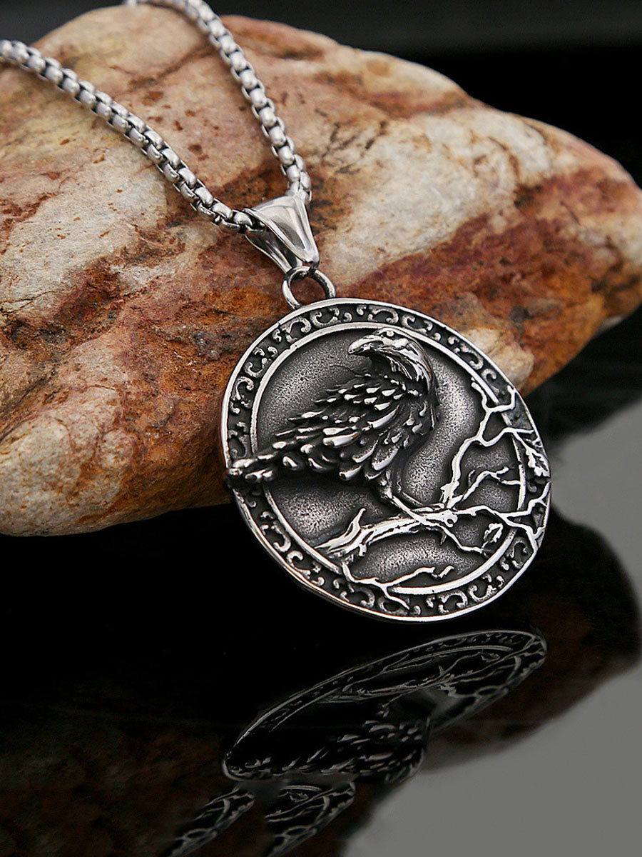 Collier pour Homme en Acier Inoxydable avec Pendentif Corbeau Accessoires