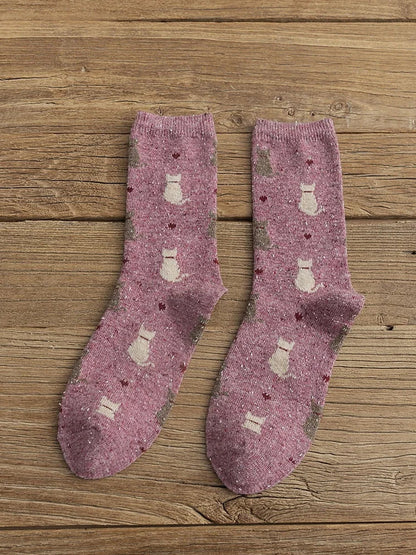 Chaussettes en Laine Thermiques à Imprimé Chat Unisexe Rose / JM Accessoires