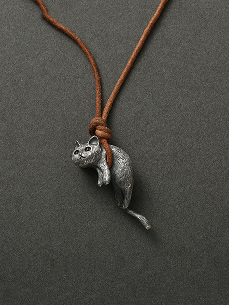 Collier Métallique Chat Mignon pour Hommes et Femmes Noir-Argent Accessoires