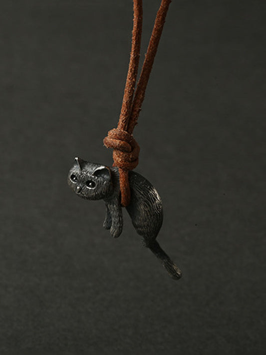 Collier Métallique Chat Mignon pour Hommes et Femmes Noir-Argent Accessoires