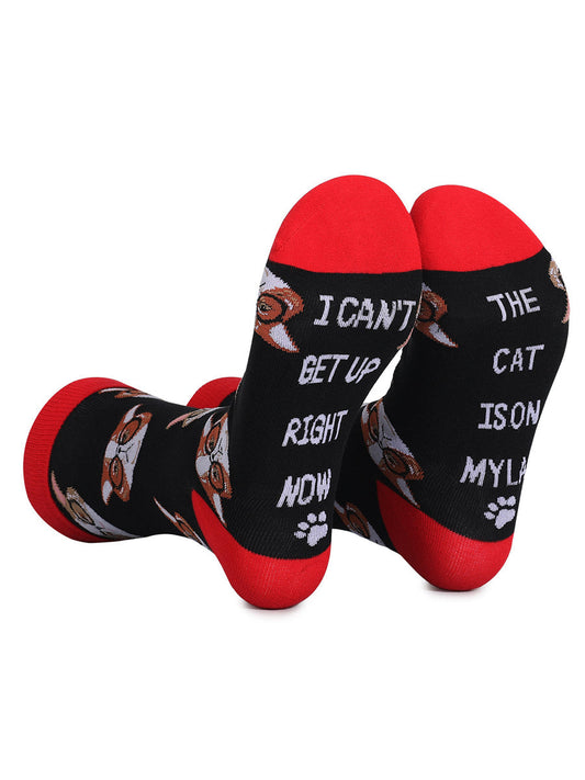 Chaussettes thermiques unisexes à imprimé chat et blocs de couleur Rouge Accessoires
