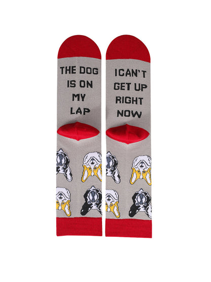 Chaussettes thermiques unisexes à imprimé chat et blocs de couleur Rouge profond Accessoires