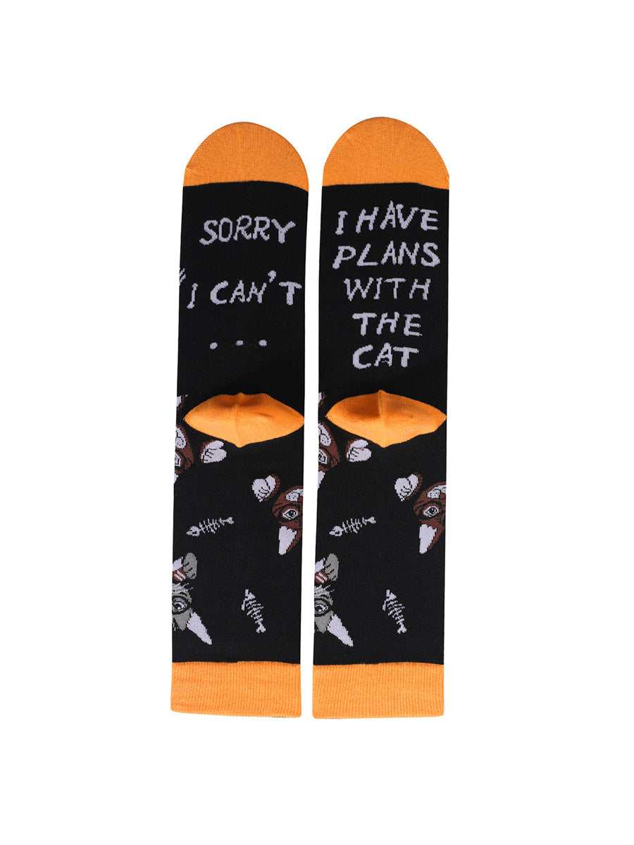 Chaussettes thermiques unisexes à imprimé chat et blocs de couleur Orange Accessoires