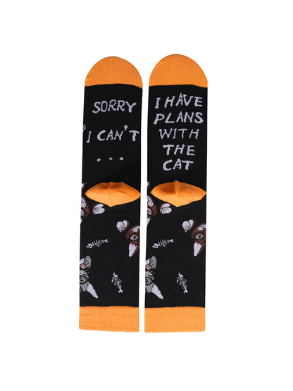 Chaussettes thermiques unisexes à imprimé chat et blocs de couleur Orange Accessoires
