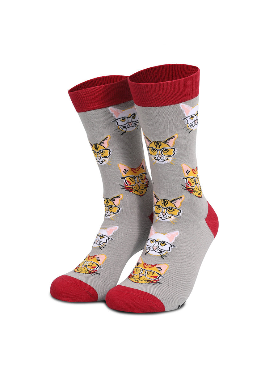 Chaussettes thermiques unisexes à imprimé chat et blocs de couleur Accessoires