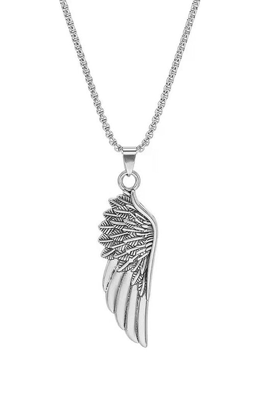 Collier polyvalent avec pendentif long ailes de plumes rétro Argent Accessoires