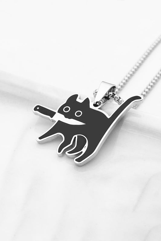 Collier avec pendentif Chat Dessin Animé Couteau Mignon Noir Accessoires