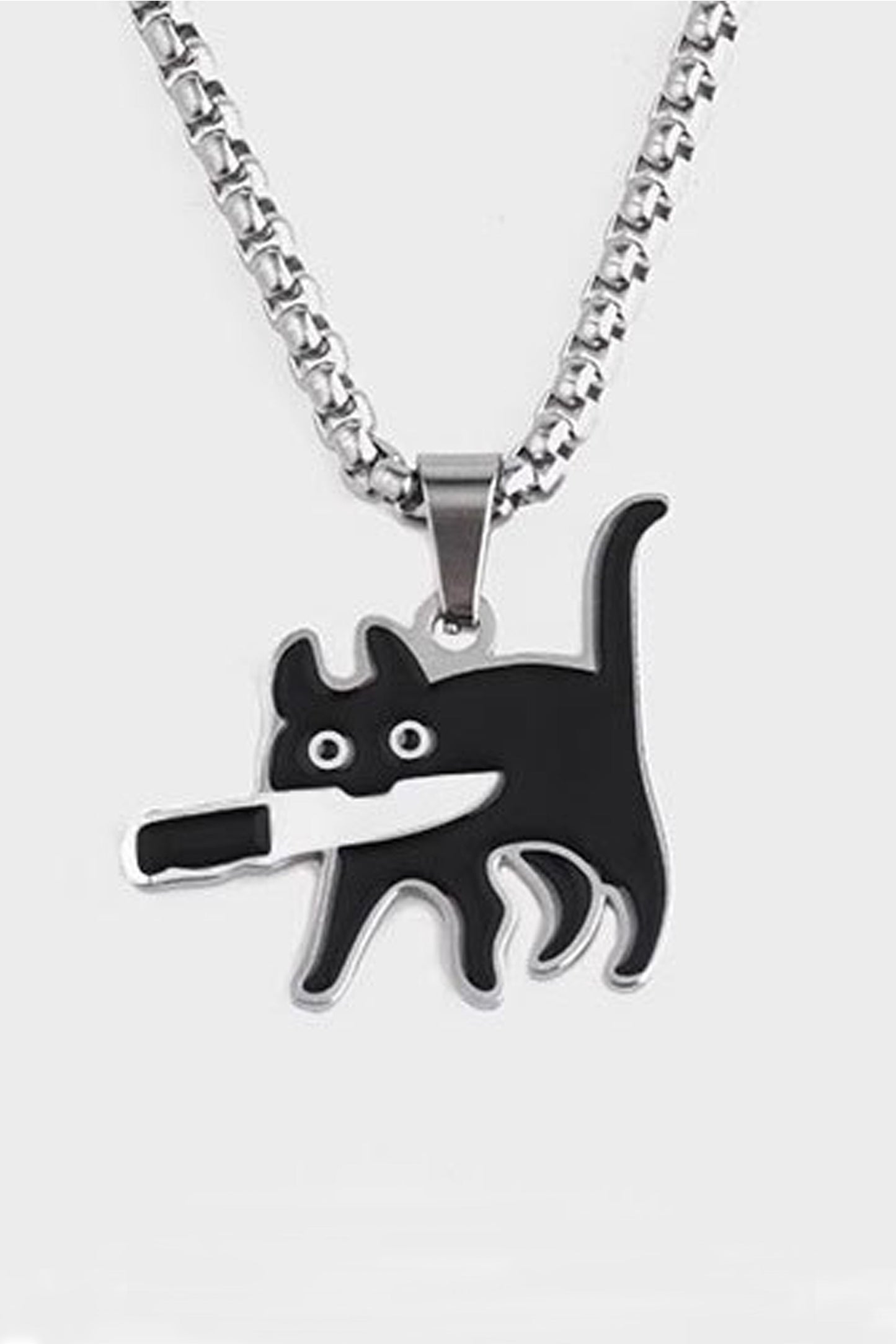 Collier avec pendentif Chat Dessin Animé Couteau Mignon Noir Accessoires