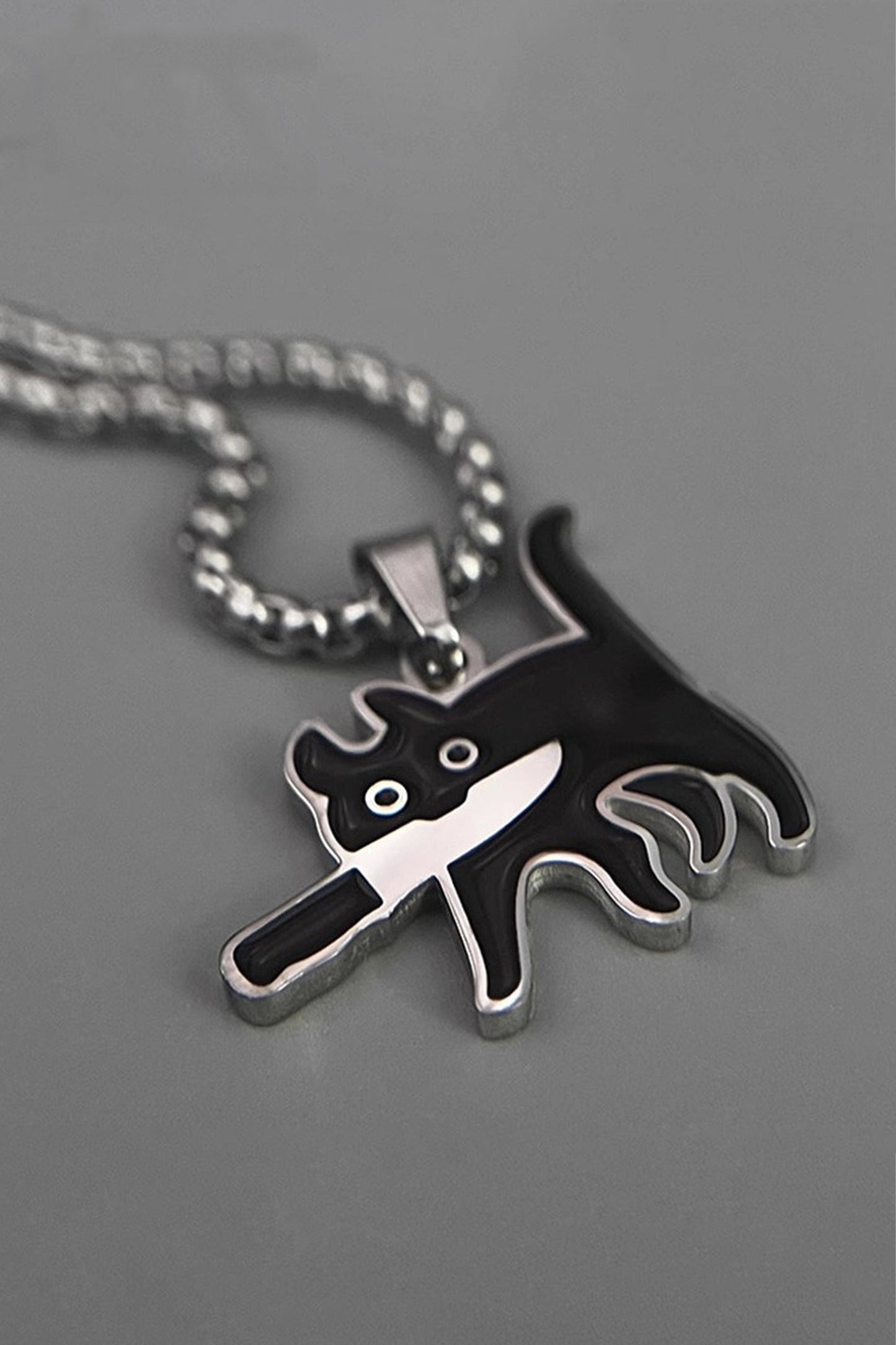 Collier avec pendentif Chat Dessin Animé Couteau Mignon Noir Accessoires
