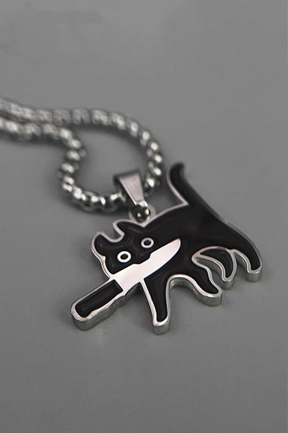 Collier avec pendentif Chat Dessin Animé Couteau Mignon Noir Accessoires
