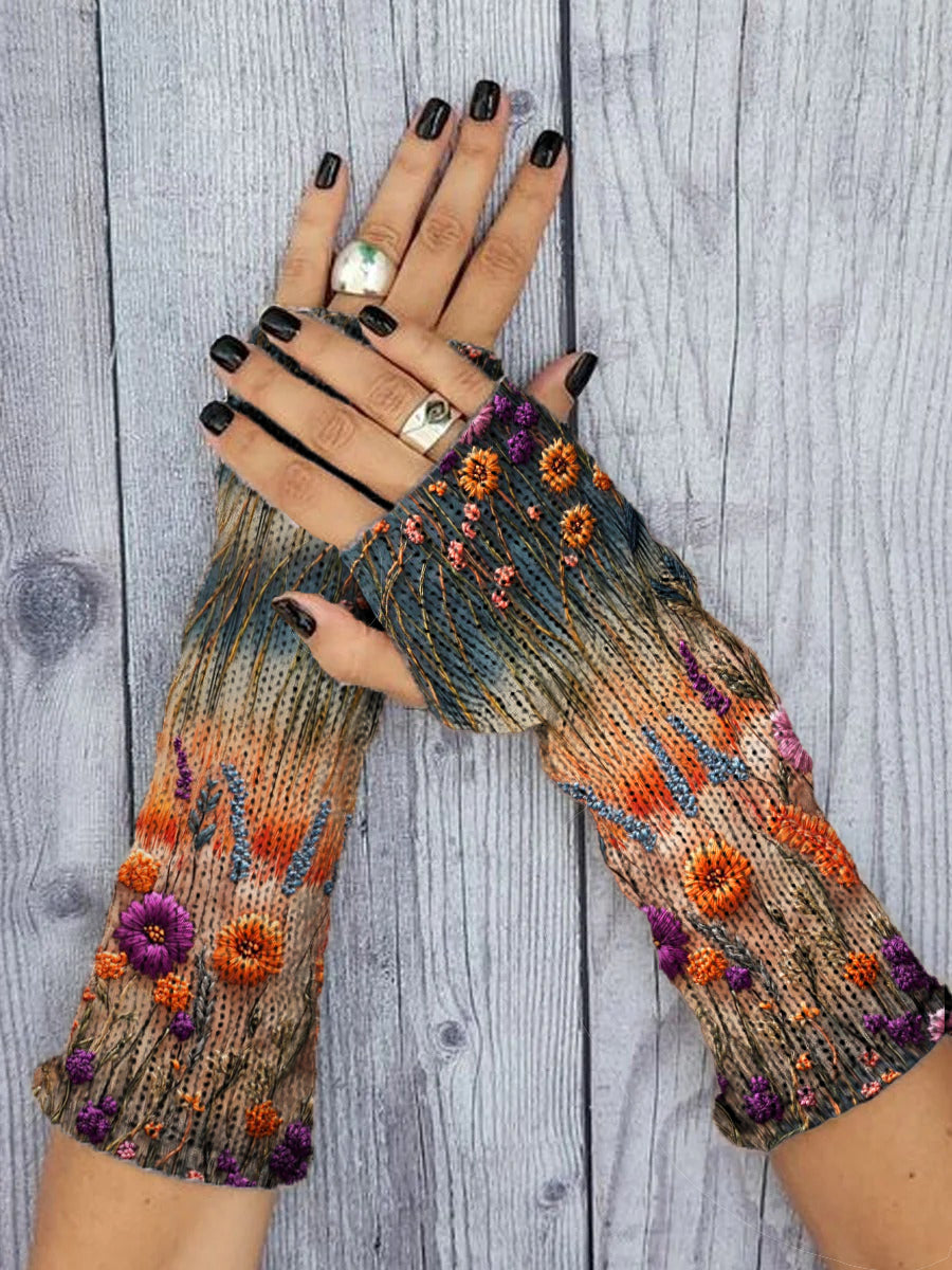 Gants tricotés à imprimé floral ethnique vintage pour femmes comme image / JM Gants