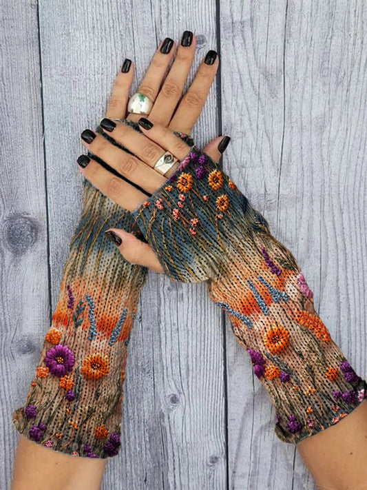 Gants tricotés à imprimé floral ethnique vintage pour femmes comme image / JM Gants